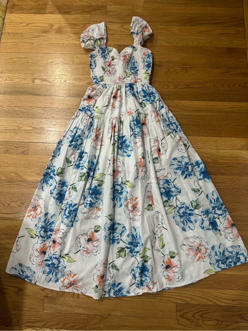 Abercrombie & Fitch White Maxi Dress with Blue & Peach Floral Print